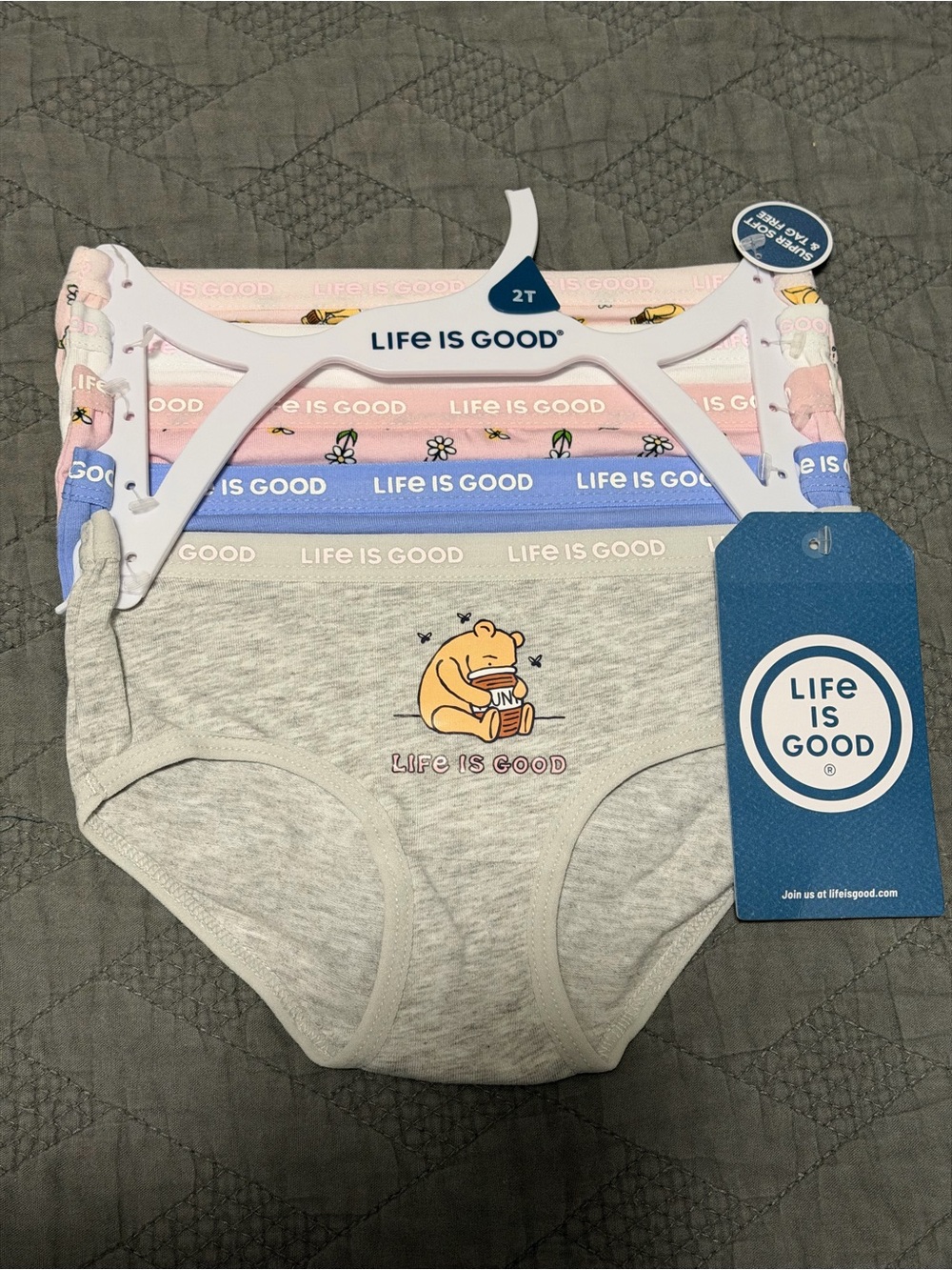 Life Is Good Winnie the Pooh 2T 5-Pack Cotton Briefs - Heather Gray, Pink, Blue